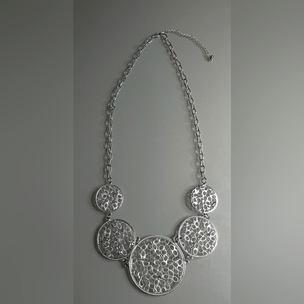 Silver Tone Circular Filigree Statement Necklace … - image 5